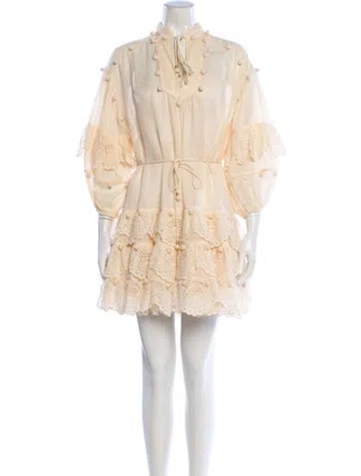 Pre-owned Zimmermann Mock Neck Mini Dress In Neutral