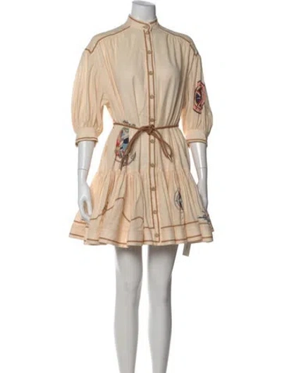 Pre-owned Zimmermann Mock Neck Mini Dress In Neutral