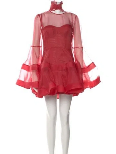Pre-owned Zimmermann Mock Neck Mini Dress In Red