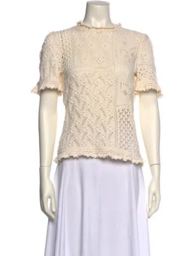 Pre-owned Zimmermann Mock Neck Short Sleeve Blouse In Neutral