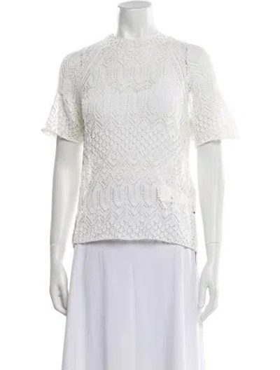 Pre-owned Zimmermann Mock Neck Short Sleeve Top In White