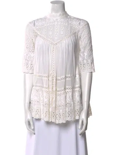 Pre-owned Zimmermann Mock Neck Three-quarter Sleeve Blouse In White