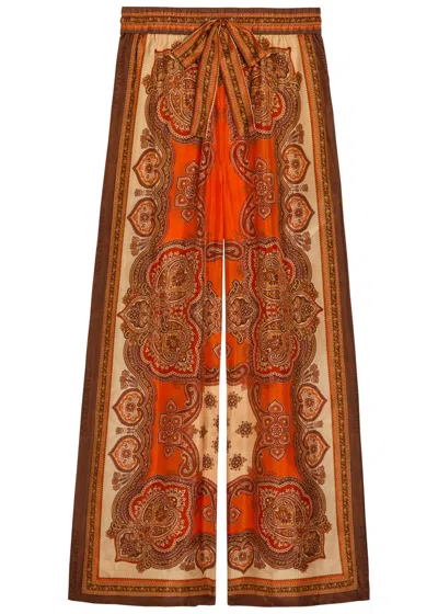 Zimmermann Mohan Wide-leg Silk Trousers In Orange