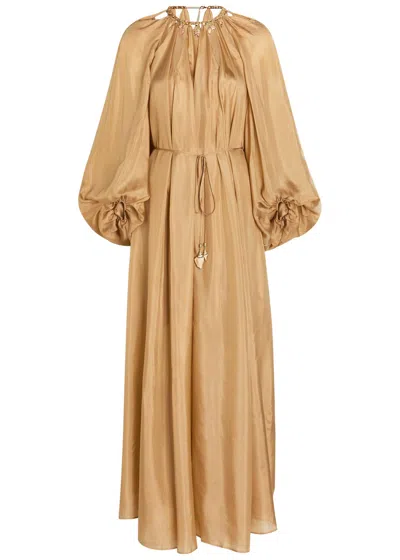 Zimmermann Mohon Charm-effect Silk Midi Dress In Nude