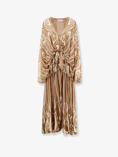 Zimmermann Momentum Burnout Bubble Gown Silk Dress In Brown