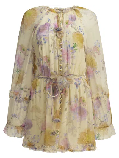 Zimmermann Luna Floral Print Ruffled Playsuit In Multi