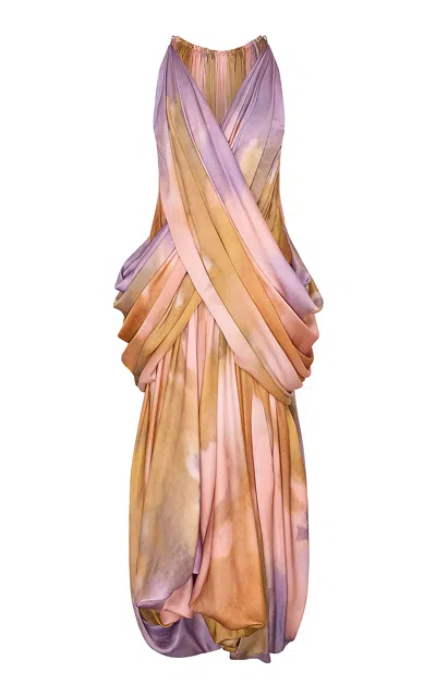 Zimmermann Motion Draped Silk Midi Dress In Multi
