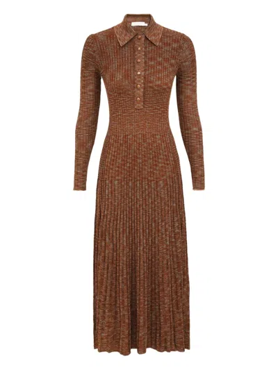 Zimmermann Mouline Buttoned Midi Dress In Brown