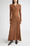 Zimmermann Mouline Long Sleeve Rib Maxi Sweater Dress In Brown
