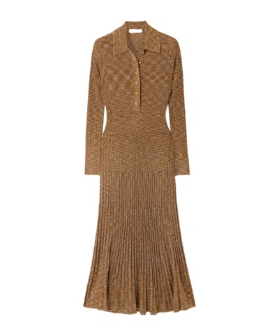 Zimmermann Mouline Pleated Knit Dress In Brown