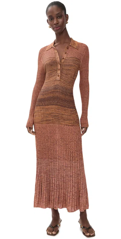 Zimmermann Mouline Rib Polo Midi Dress Chocolate Multi
