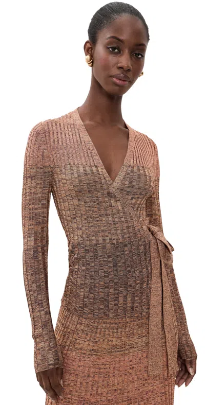 Zimmermann Mouline Rib Sweater Wrap Top Chocolate Multi