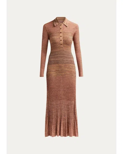 Zimmermann Mouline Rib-knit Polo Midi Dress In Chocolate