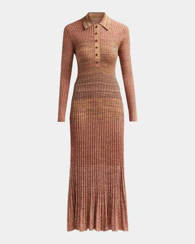 Zimmermann Mouline Rib-knit Polo Midi Dress In Chocolate