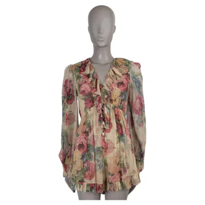 Pre-owned Zimmermann Multi Silk Melody Floral Floating Playsuit Jumpsuit 1 S In Brown