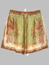 Zimmermann Indra Relaxed Silk Shorts Khaki Scarf Floral In Multi