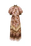 Zimmermann Womens Mauve Jacobean Aster Billow Silk Maxi Dress Xl In Brown