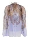 Zimmermann Multicolor Blouse With Ruched Collar And All-over Paisley Motif In Viscose Woman In Purple