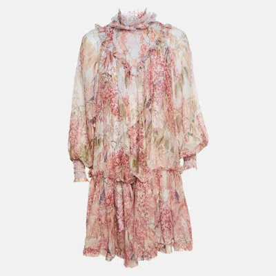Pre-owned Zimmermann Multicolor Botanica Print Chiffon Smocked Mini Dress L