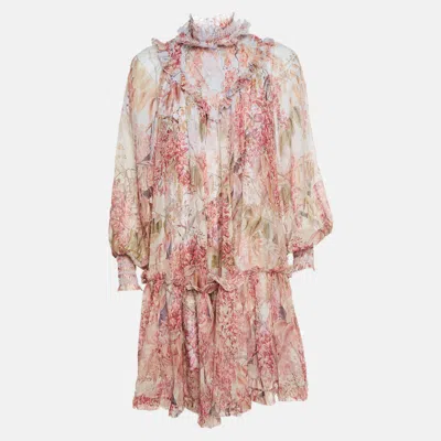Zimmermann Multicolor Botanica Print Chiffon Smocked Mini Dress