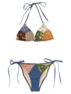 Zimmermann Lucky Patchwork Floral-print Cotton And Chambray Triangle Bikini In Multi