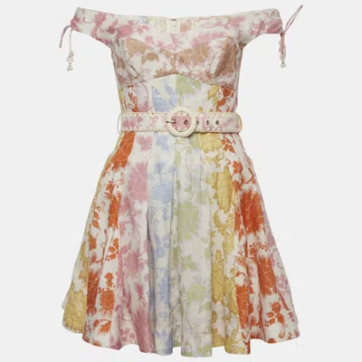 Pre-owned Zimmermann Multicolor Floral Linen Postcard Spliced Mini Dress M