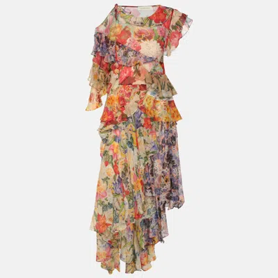 Pre-owned Zimmermann Multicolor Floral Print Chiffon Wonderland Flounce Midi Dress Xs
