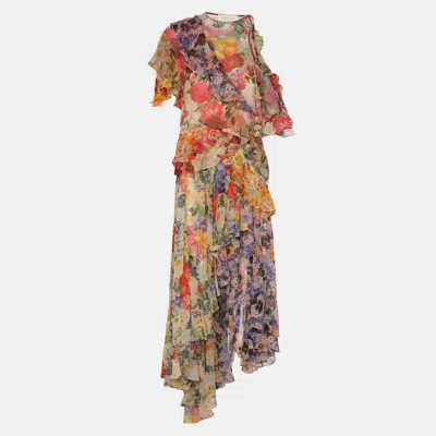 Pre-owned Zimmermann Multicolor Floral Print Chiffon Wonderland Flounce Midi Dress Xs