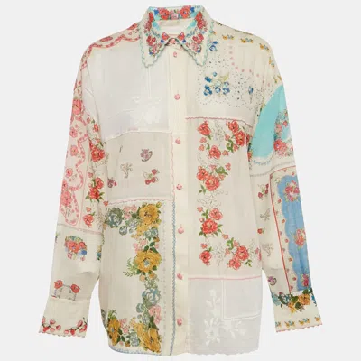 Pre-owned Zimmermann Multicolor Floral Print Clover Patchwork Cotton Shirt M