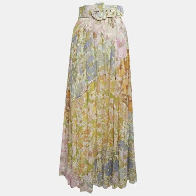 Pre-owned Zimmermann Multicolor Floral Print Cotton Blend Belted Maxi Skirt M