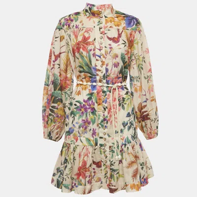 Pre-owned Zimmermann Multicolor Floral Print Cotton Flounce Mini Dress M
