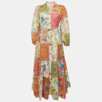 Pre-owned Zimmermann Multicolor Floral Print Cotton Halcyon Tiered Midi Dress M