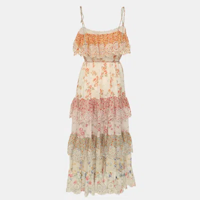 Pre-owned Zimmermann Multicolor Floral Print Cotton Lucky Tiered Spliced Maxi Dress M