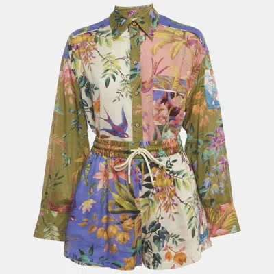 Pre-owned Zimmermann Multicolor Floral Print Cotton Tropicana Shirt & Shorts Set S