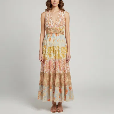 Pre-owned Zimmermann Multicolor Floral Print Crepe Postcard Pleated Midi Dress M