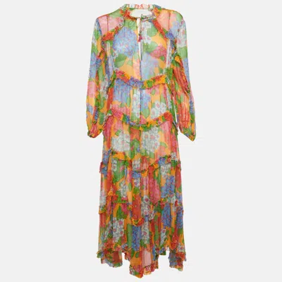 Zimmermann Multicolor Floral Print Crinkle Silk Maxi Dress