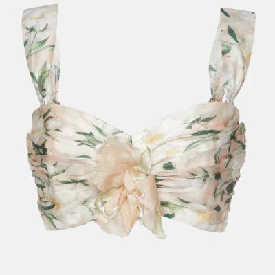 Pre-owned Zimmermann Multicolor Floral Print Linen Blend Gathered Bra Top M