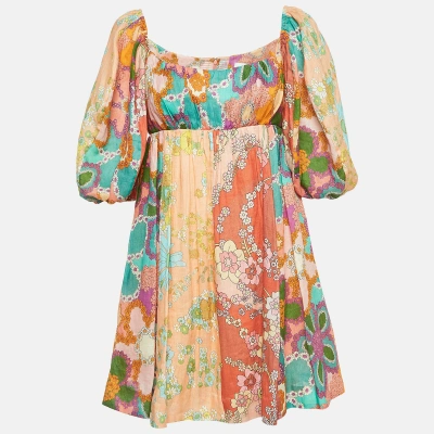 Pre-owned Zimmermann Multicolor Floral Print Linen Lola Panelled Mini Dress M