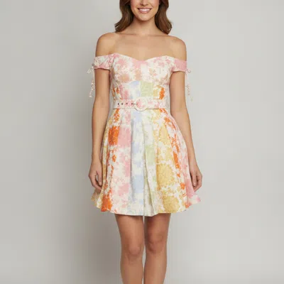 Pre-owned Zimmermann Multicolor Floral Print Linen Postcard Spliced Off Shoulder Dress M