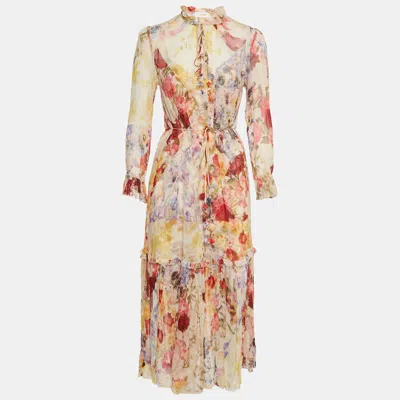 Pre-owned Zimmermann Multicolor Floral Print Silk Belted Wonderland Midi Dress M