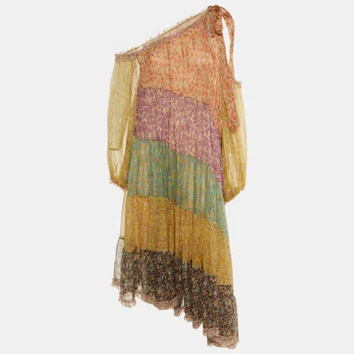 Pre-owned Zimmermann Multicolor Floral Print Silk Paneled Carnaby Midi Dress L