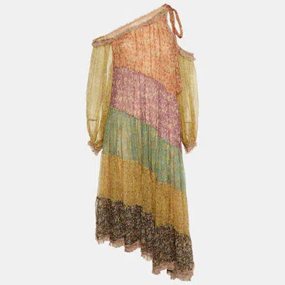 Pre-owned Zimmermann Multicolor Floral Print Silk Paneled Carnaby Midi Dress M