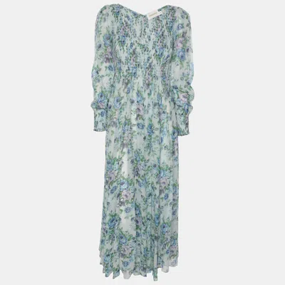 Pre-owned Zimmermann Multicolor Floral Print Silk Shirred Dress Xs