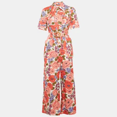 Pre-owned Zimmermann Multicolor Floral Printed Linen Belted Jumpsuit Xs