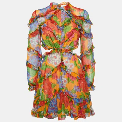 Pre-owned Zimmermann Multicolor Floral Riders Frill Mini Dress M