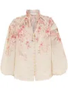 Zimmermann Illuminate Pleated Floral-print Linen And Silk-blend Blouse In Multicolor