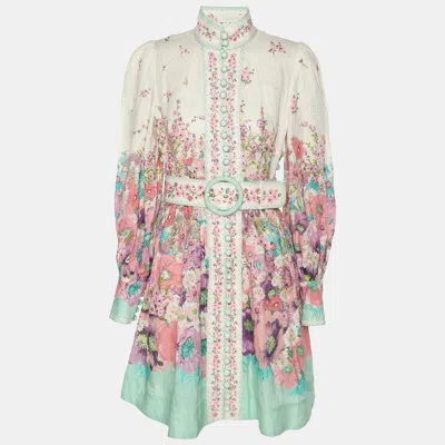 Pre-owned Zimmermann Multicolor Lenin Print Jude Buttoned Mini Dress Xs