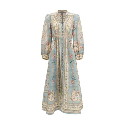 Zimmermann Womens Blue Tapestry Floral Roselight Plunge Linen Midi Dress Xs In Multi