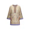 Zimmermann Womens Biscuit Scarf Floral Indra Floral-print Linen Tunic Mini Dress Xs In Neutral