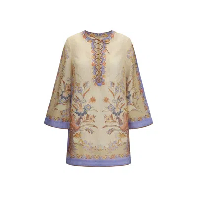 Zimmermann Multicolor Linen Casual Dress In Neutral